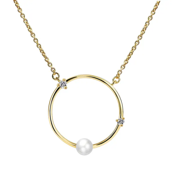 Pearl and circle brass necklace product direction