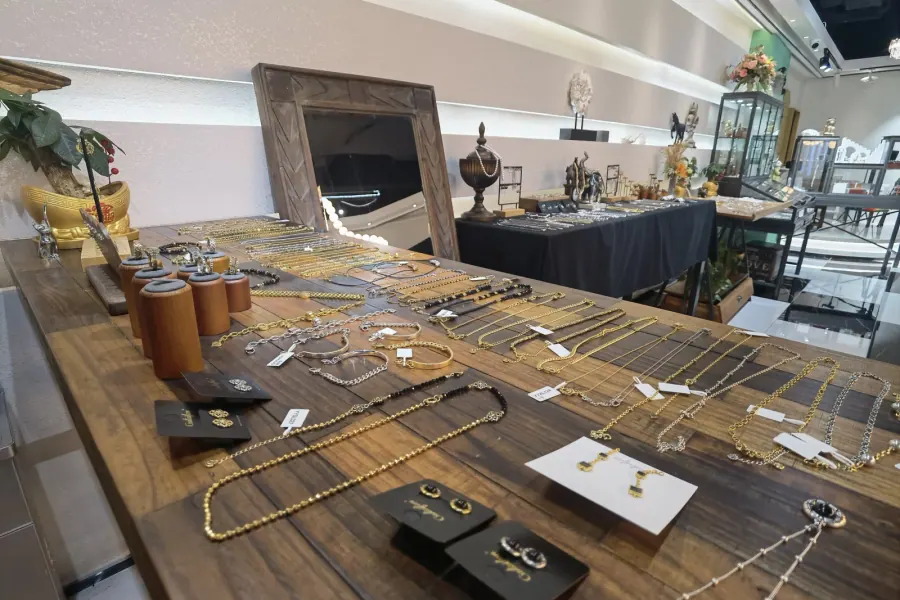 Jewelry products arranged in a showroom