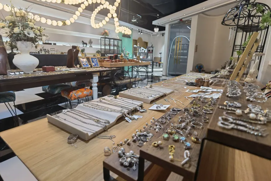 Jewelry display tables in a showroom