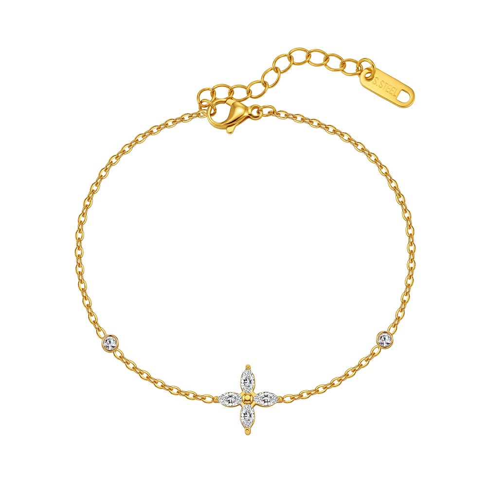 Gold-plated 304 stainless steel fine bracelet with cubic zirconia