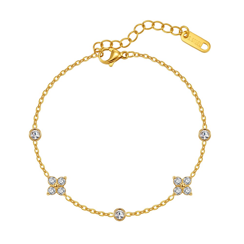 Gold-plated 304 stainless steel butterfly bracelet with rhinestones
