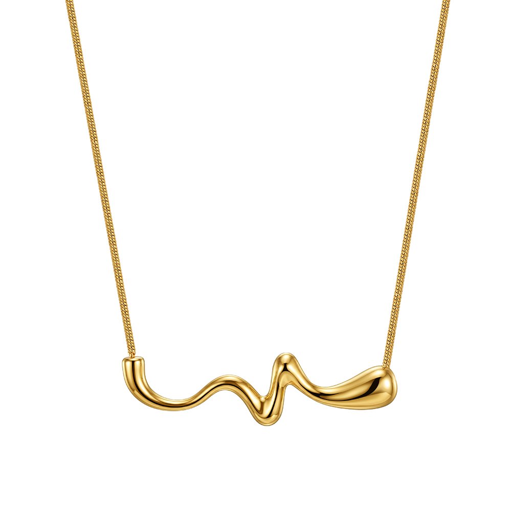 Gold-plated 304 stainless steel sculptural wave necklace