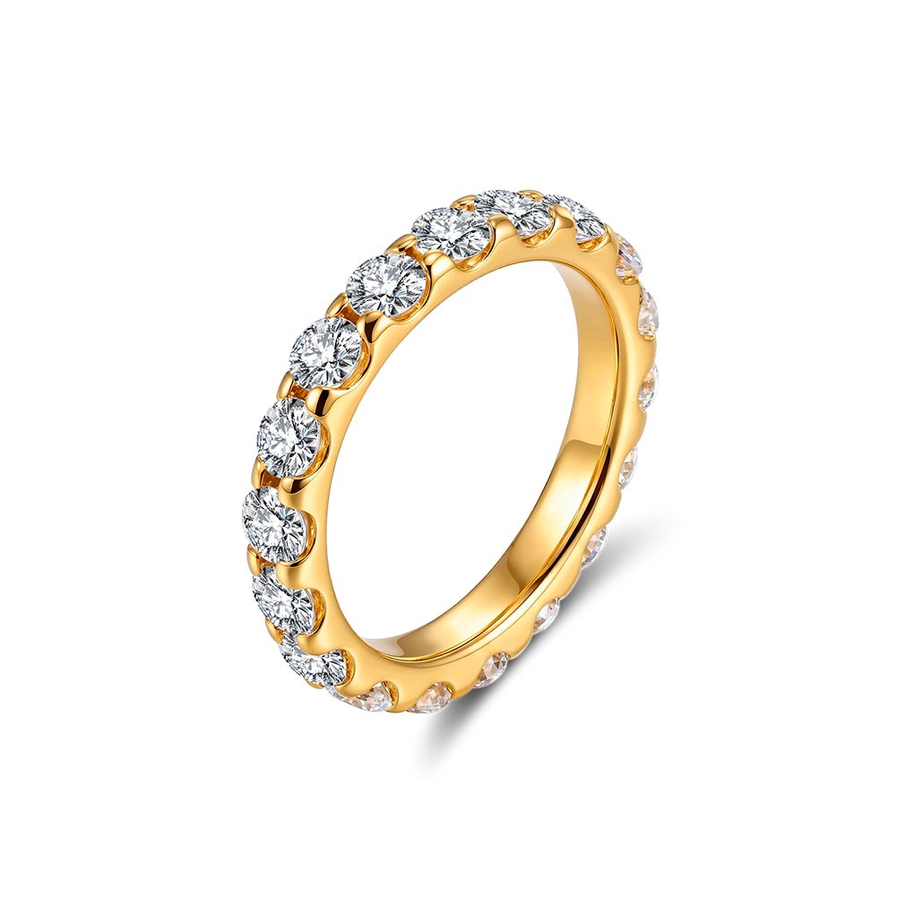 Gold-plated 304 stainless steel eternity ring with cubic zirconia