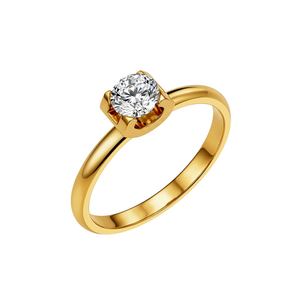 Gold-plated 304 stainless steel solitaire ring with cubic zirconia