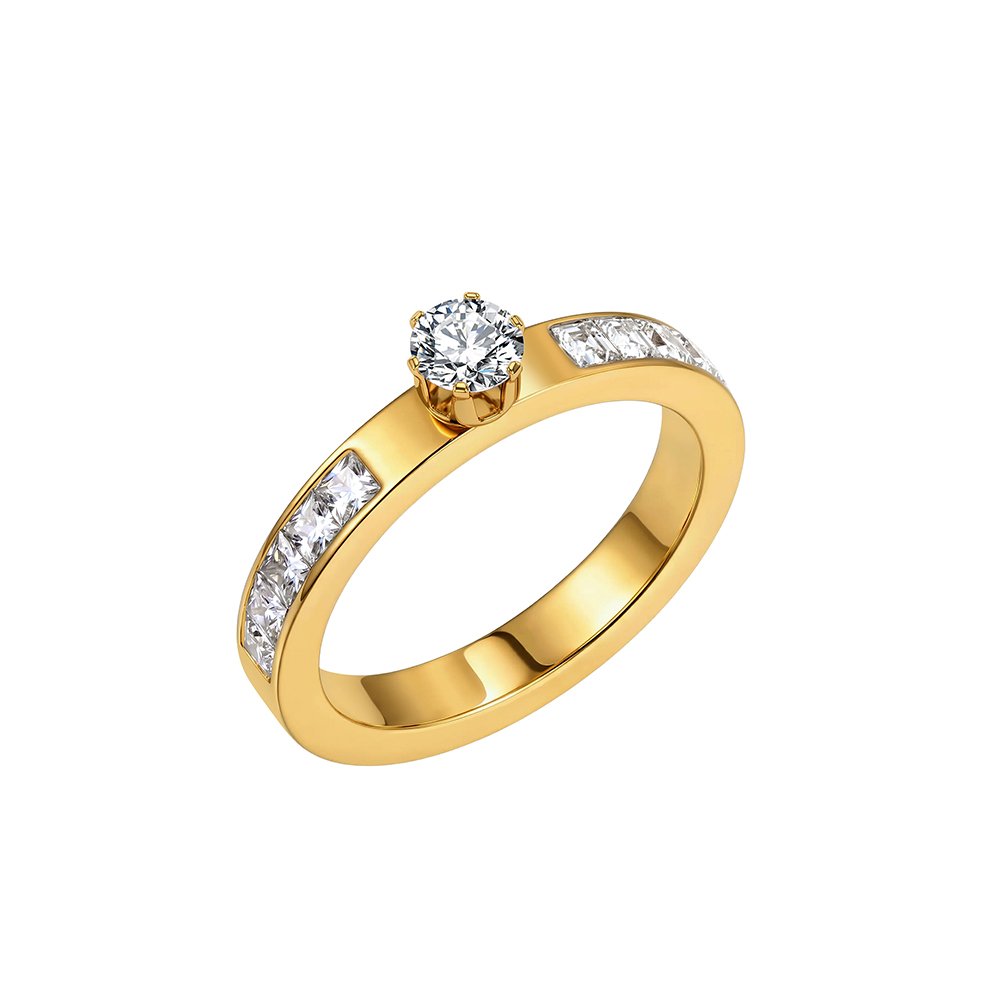 Gold-plated 304 stainless steel statement ring with cubic zirconia